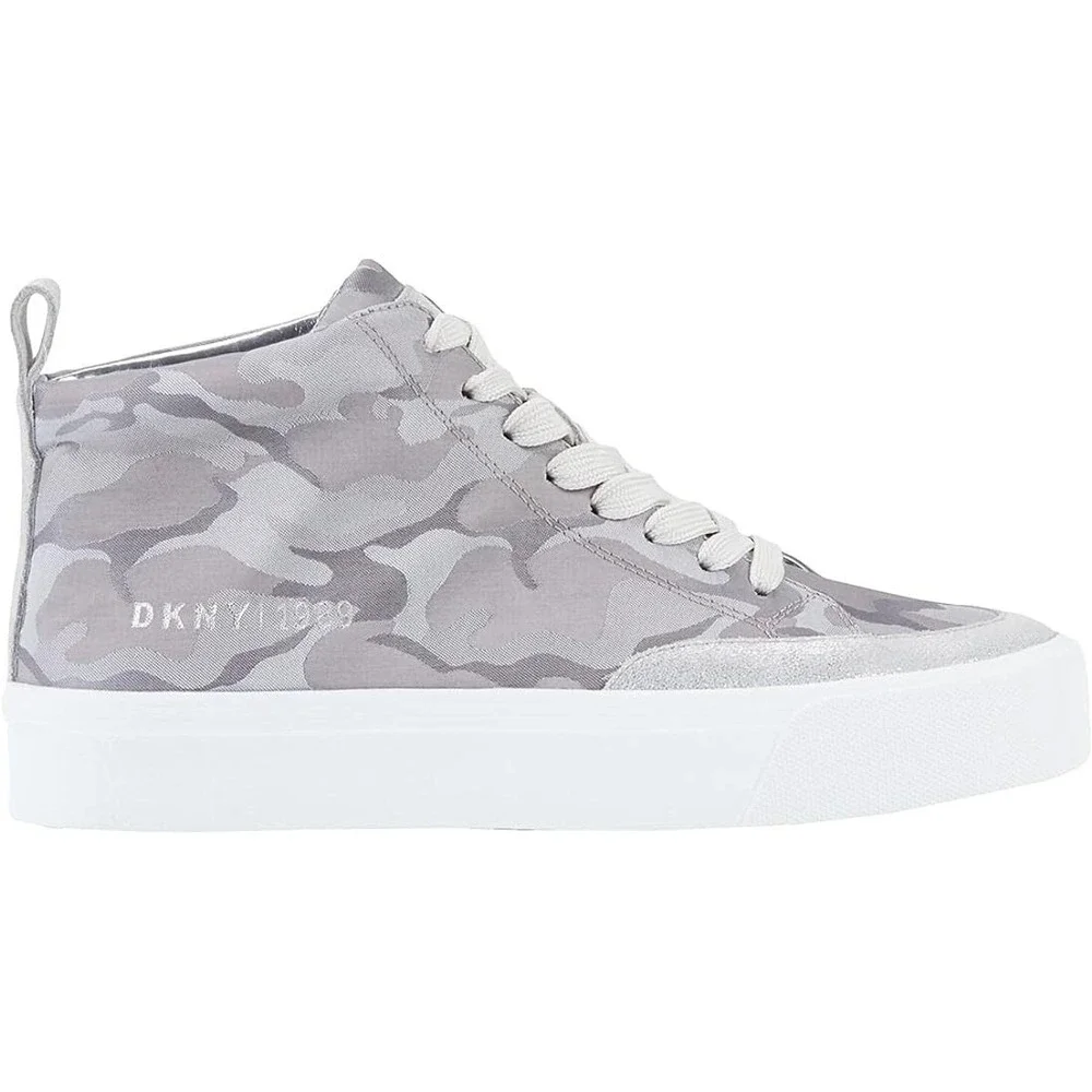DKNY Womens Rivka Canvas Sporty High Top Sneakers Gray‎ Camo Silver Sz 9.5 M